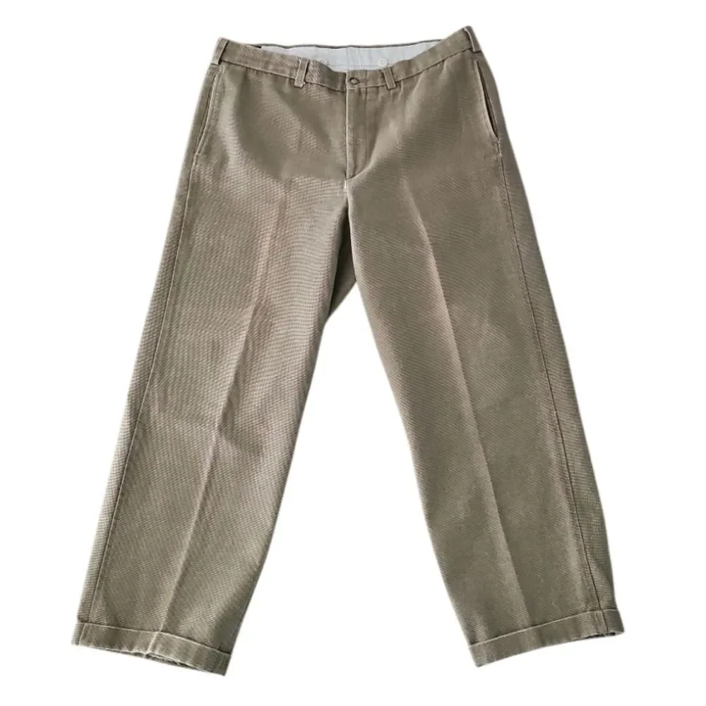 Men’s Tan Textured Dress Pants 34x28 Classic Khaki Work Trousers Timeless
